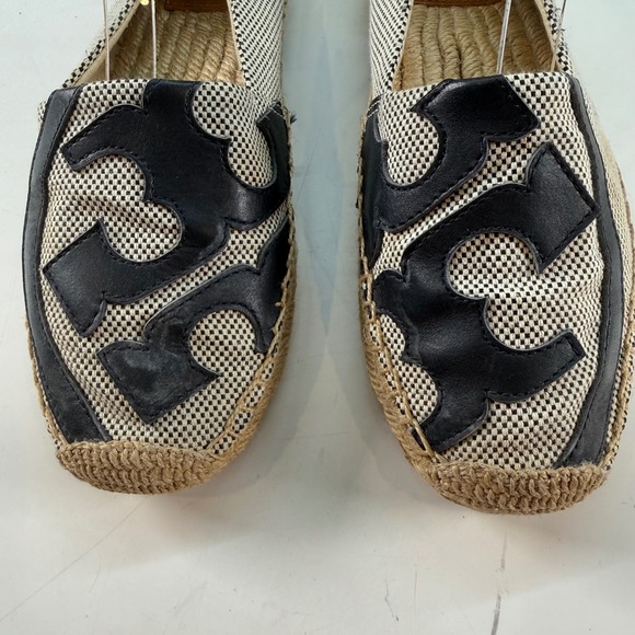 Tory‎ Burch Logo Espadrille Flats Black Cream Womens Size 7.5 - Picture 3 of 8